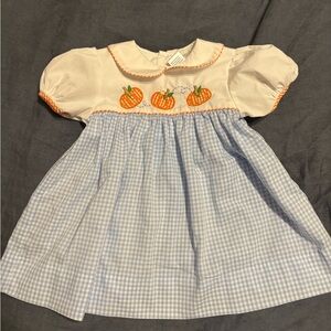 Blue gingham embroidered pumpkin dress size 12mos